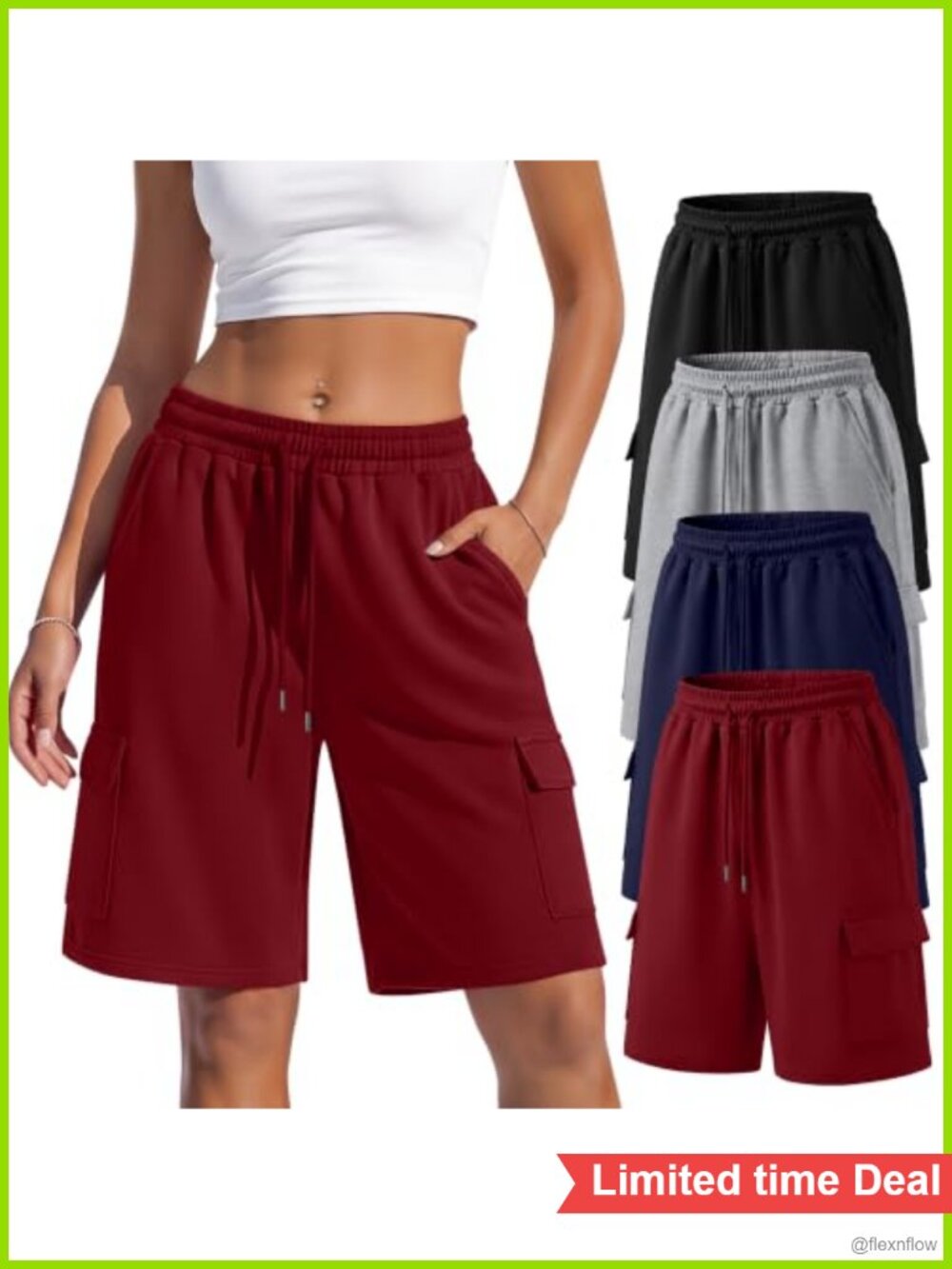 Women's Bermuda Shorts 4 Pack Drawstring Wide Leg Cargo Sweat Shorts